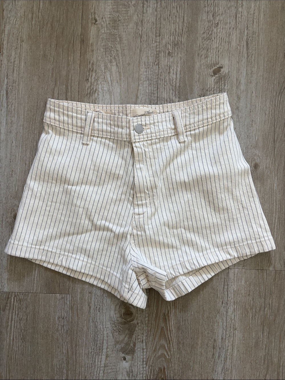 High-Rise White Pinstripe Women’s Sailor Shorts